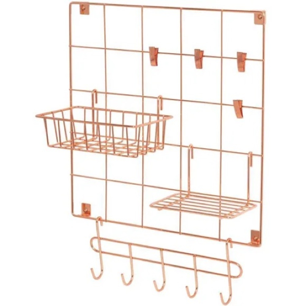- 14.96 in. D x 14.96 in. W x 0.83 in. H Rosy Copper Wire Wall Grid with…